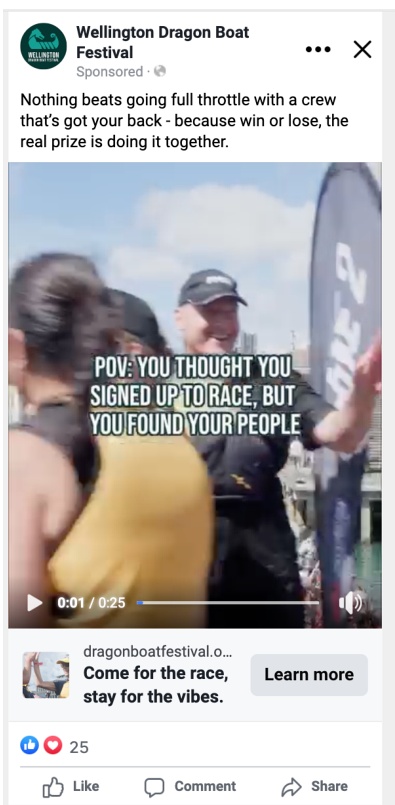 Actual Wellington Dragon Boat Festival paid social POV placement
